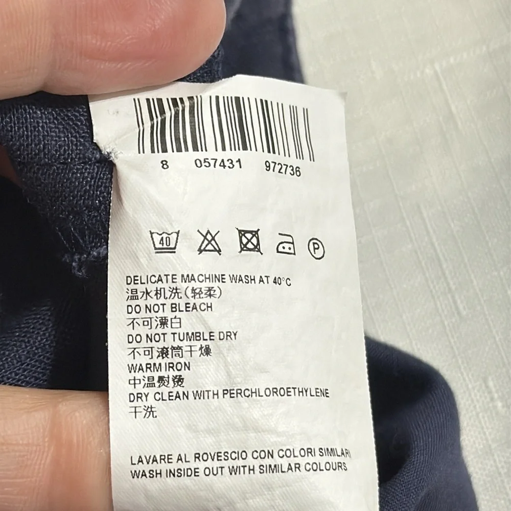 (H1) Koan mid-rise grey-blue straight-leg trousers, 100% linen, women's size 46